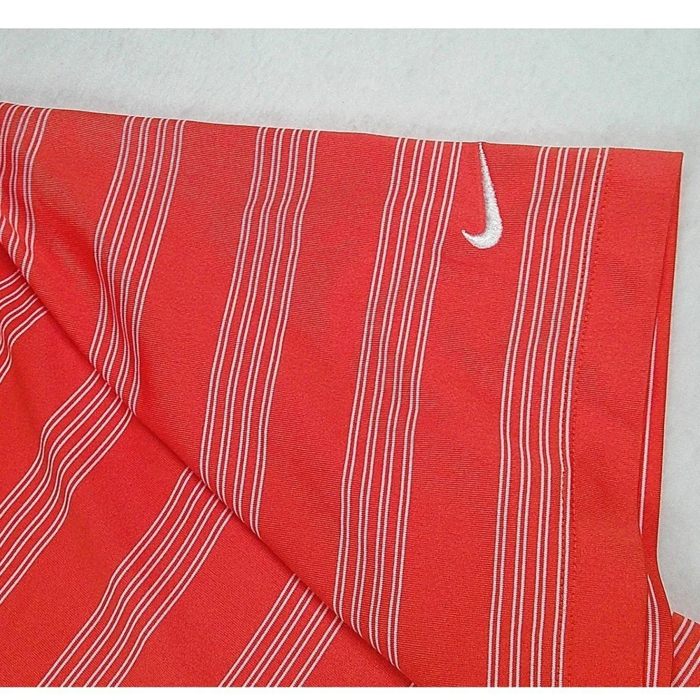 Nike Golf Tour Performance Polo Shirt Men Large Orange Striped Dri-FIT Short Slv